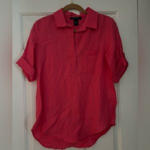 Faith & Zoe Small bright coral linen top